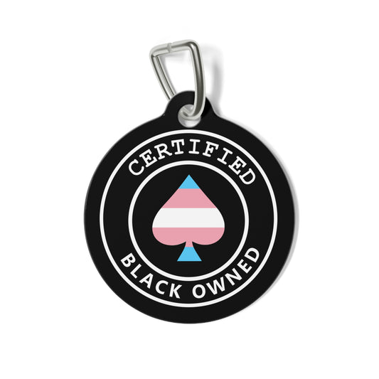 Certified Trans Black Owned Spade Pet Tag | Trans Queen of Spades | Kink Pet Play Collar Charm | BDSM Submissive Pride Tag | LGBTQ+ Domme Gear