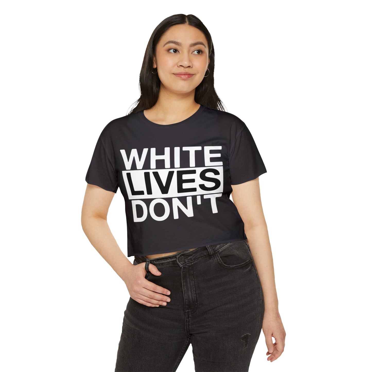 White Lives Don't Matter Crop Top | QOS Shirt Worship Black Men Feminize White Boys Sissy Lingerie Trans Pride Underwear for Him/Her