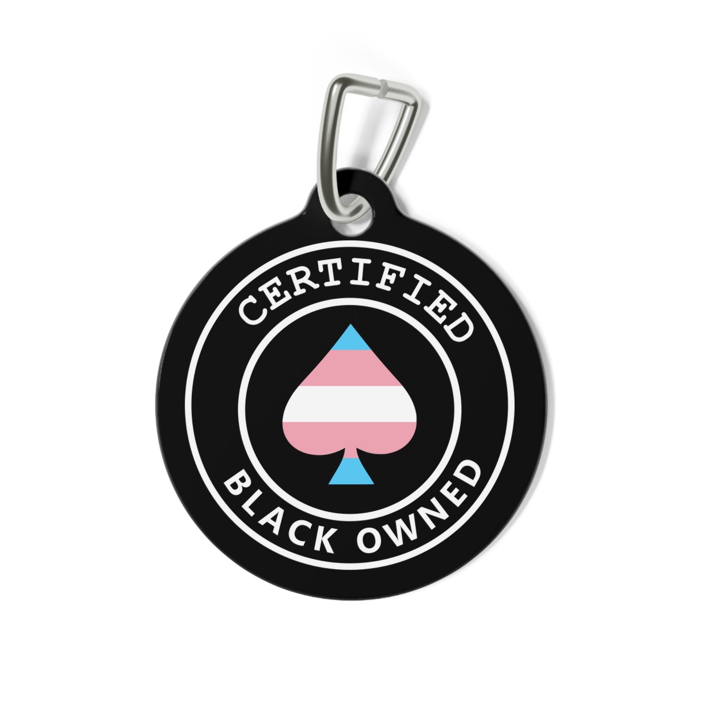 Certified Trans Black Owned Spade Pet Tag | Trans Queen of Spades | Kink Pet Play Collar Charm | BDSM Submissive Pride Tag | LGBTQ+ Domme Gear