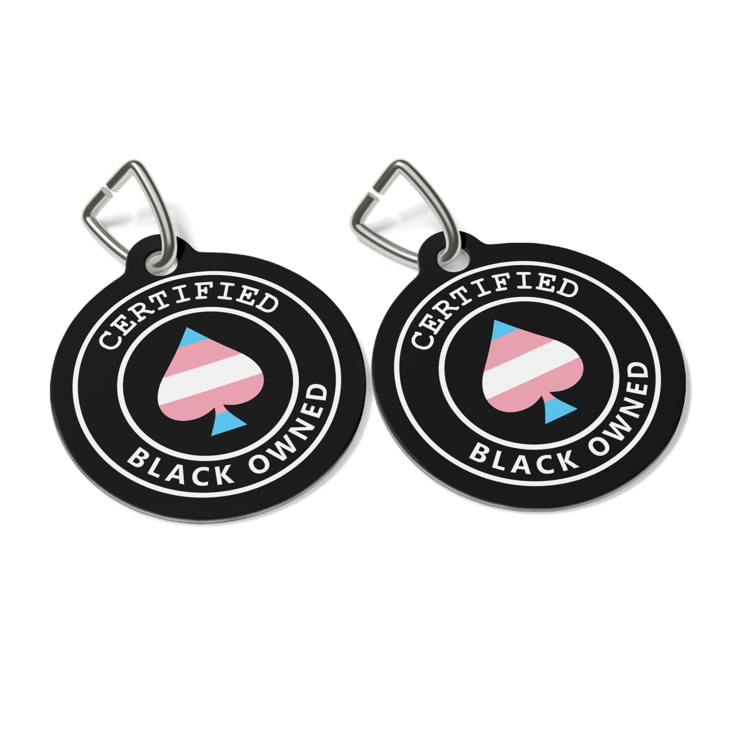 Certified Trans Black Owned Spade Pet Tag | Trans Queen of Spades | Kink Pet Play Collar Charm | BDSM Submissive Pride Tag | LGBTQ+ Domme Gear