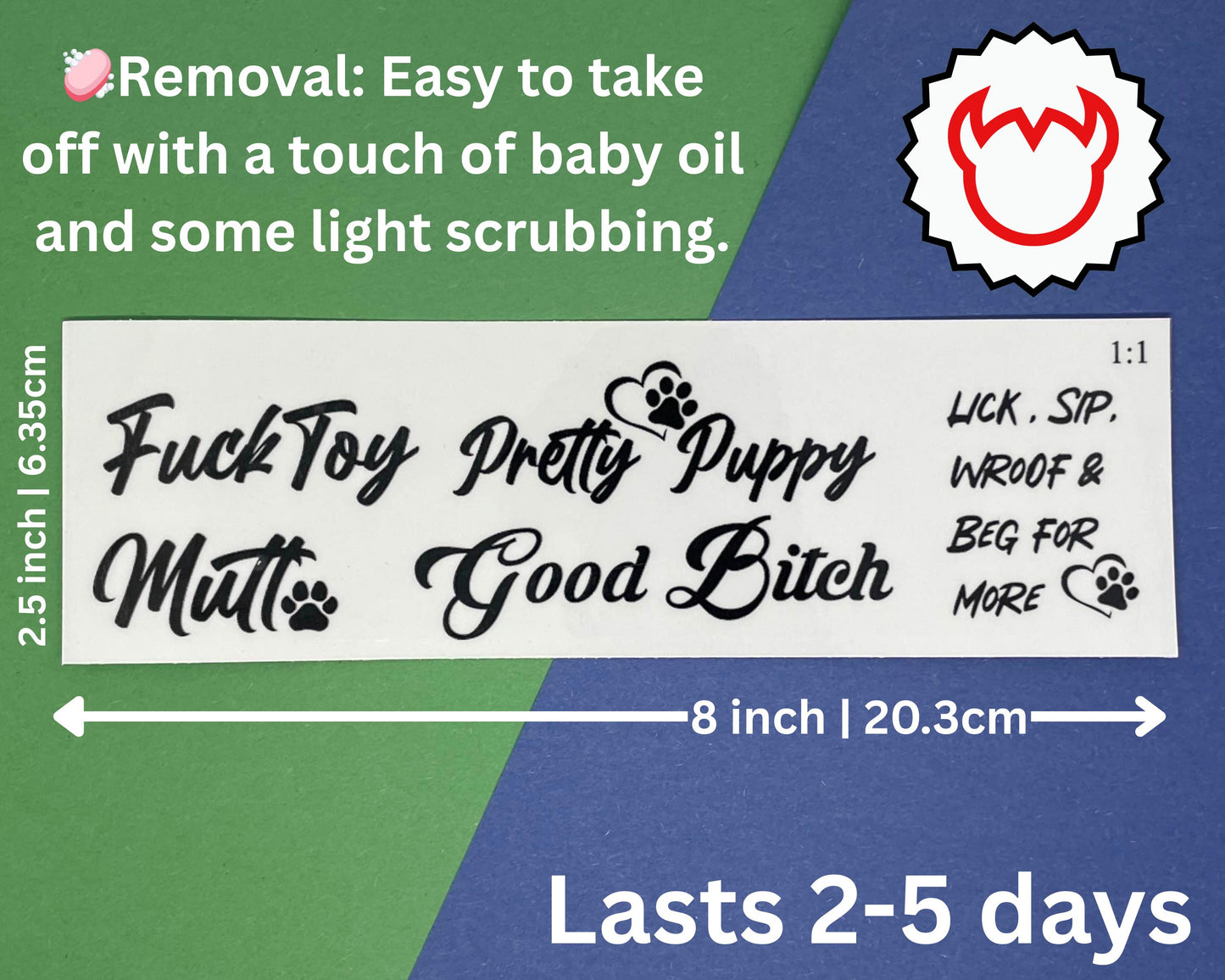 Pup Play Temporary Tattoos BDSM Kink Submissive Tattoo Set for Humiliation Play, Fake Tattoo Decals for Pup Play, Adult Roleplay Accessorie