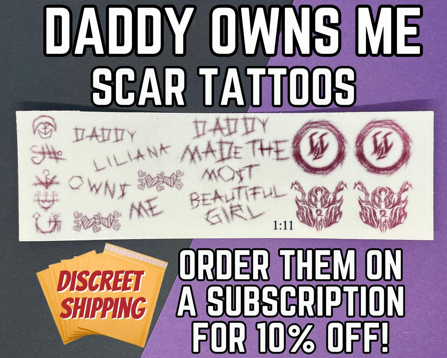 Daddy Owns me Scar Tattoos | Temp Tattoo Sheet