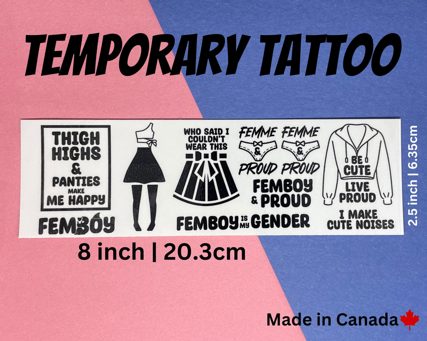 Femboy Temporary Tattoo Sheet | 11:2