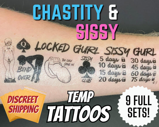Chastity and Sissy Temporary Tattoos |  bdsm chastity cage sissy gurl Humiliation BDSM Design body art Chastity Tattoos Sissy Tattoo