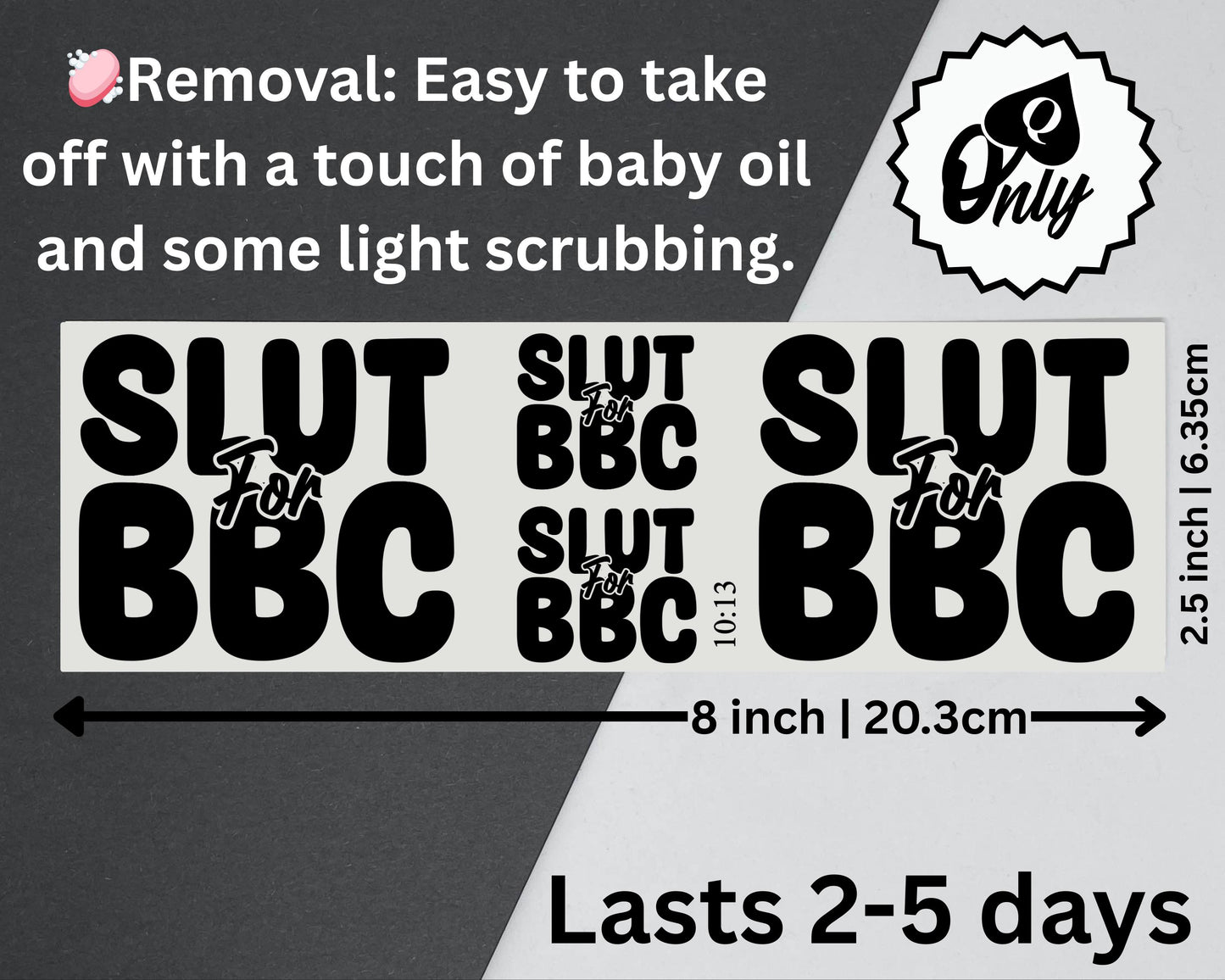 Slut for BBC Temporary Tattoos | Queen of Spades Body Art for Hotwife Lifestyle | Kinky Temp Tattoos for Parties, Photoshoots, & Events