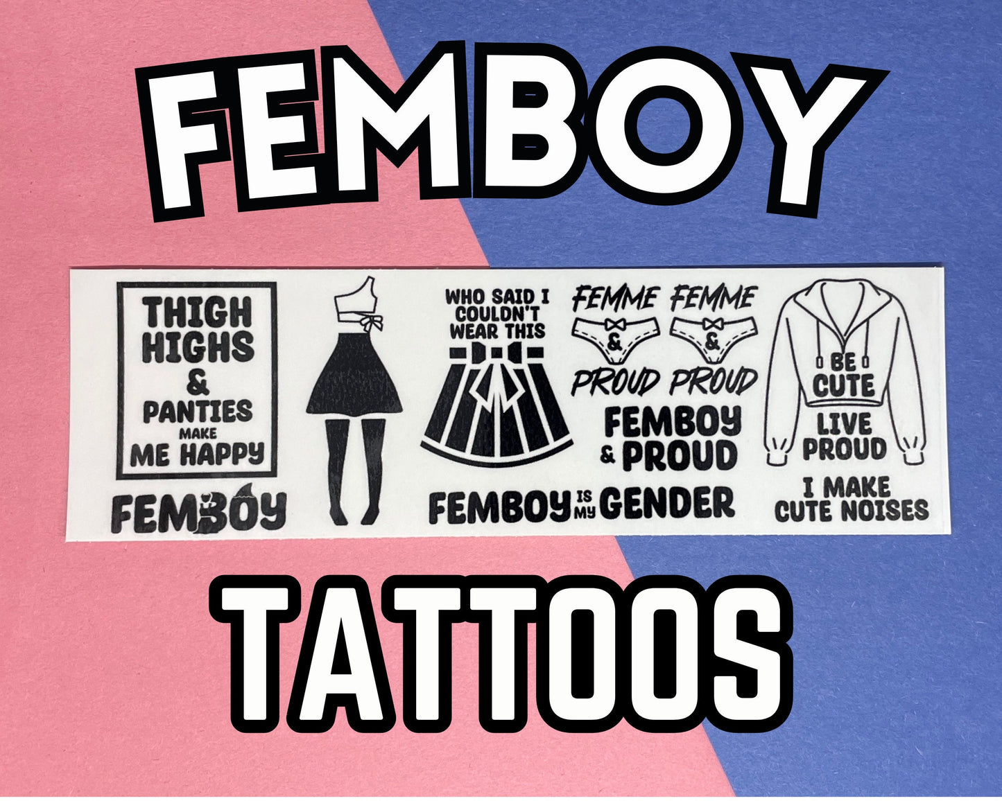 Femboy Temporary Tattoo Sheet | 11:2