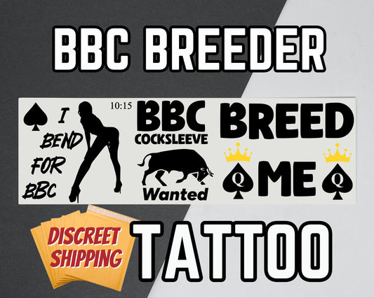 BBC Breeder Temp Tattoo | Queen Of Spades Beta Temporary Tattoo, QOS Tattoo, bnwo, BBC Tattoos, I love bbc built for bbc, snowbunny bbc