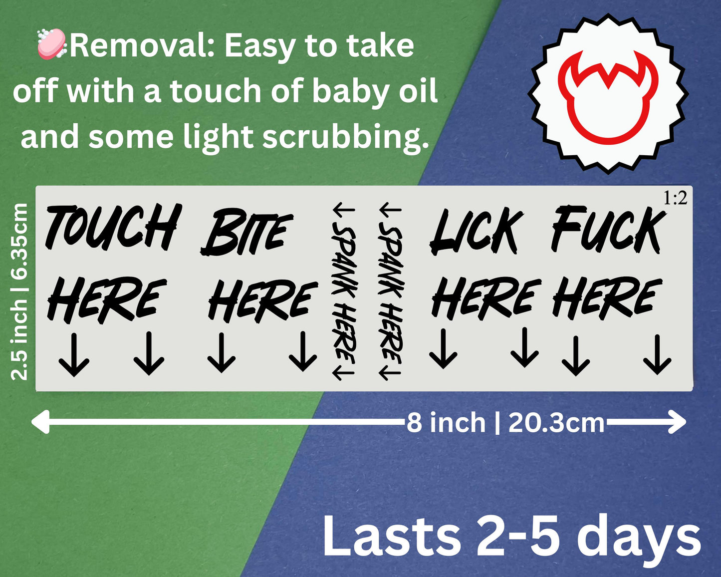 Pup Play Action Temporary Tattoos | Kinky Submissive Pet Play Tattoo Set for BDSM Roleplay, Touch/Bite/Lick/Spank Here Decals Discreet