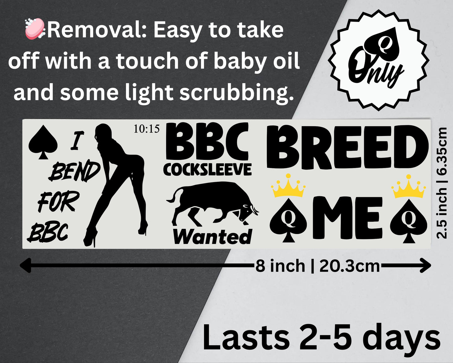 BBC Breeder Temp Tattoo | Queen Of Spades Beta Temporary Tattoo, QOS Tattoo, bnwo, BBC Tattoos, I love bbc built for bbc, snowbunny bbc