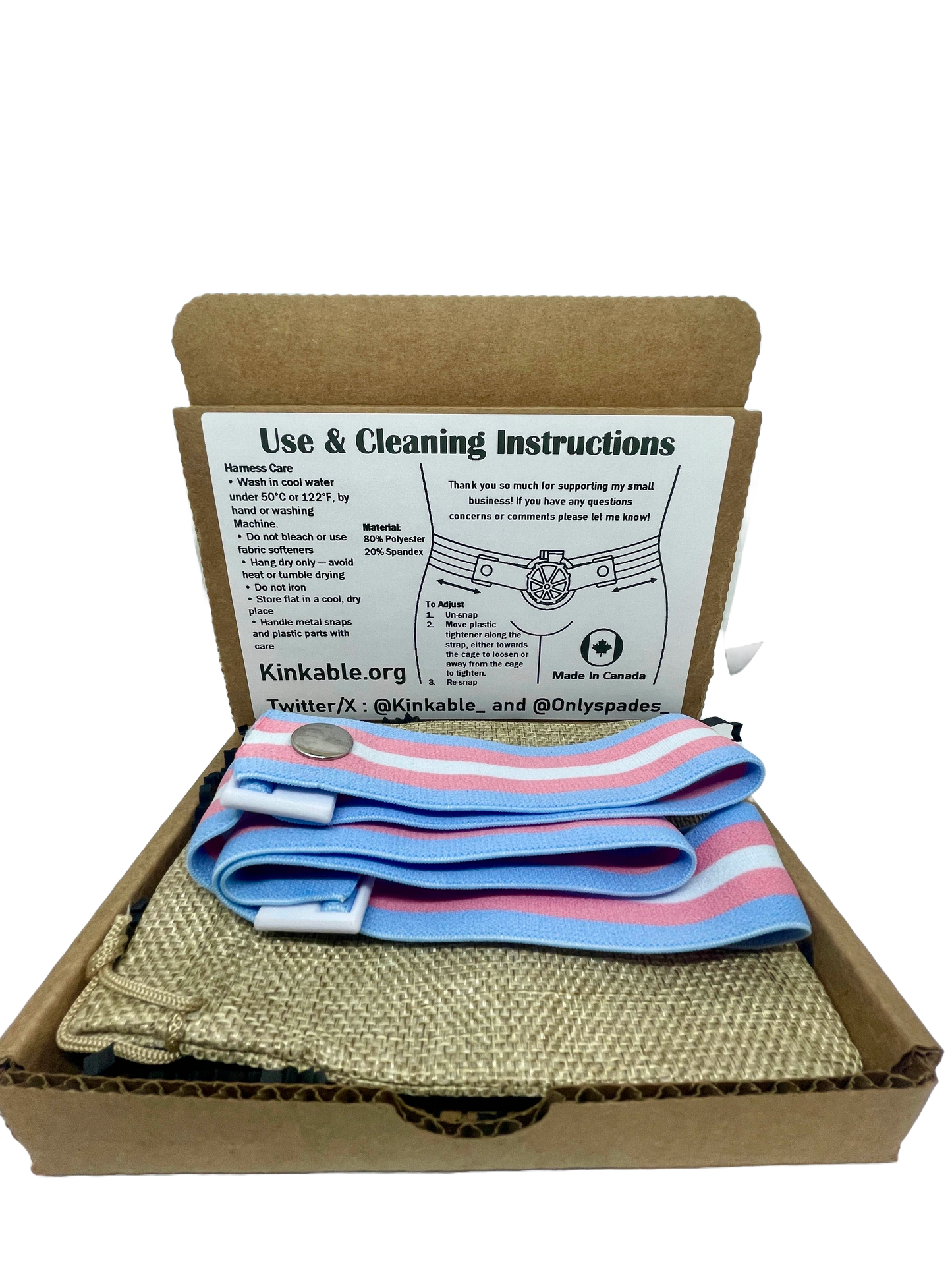 Trans Adjustable Chastity Harness | Adjustable harness Belt in Trans Pride Colors