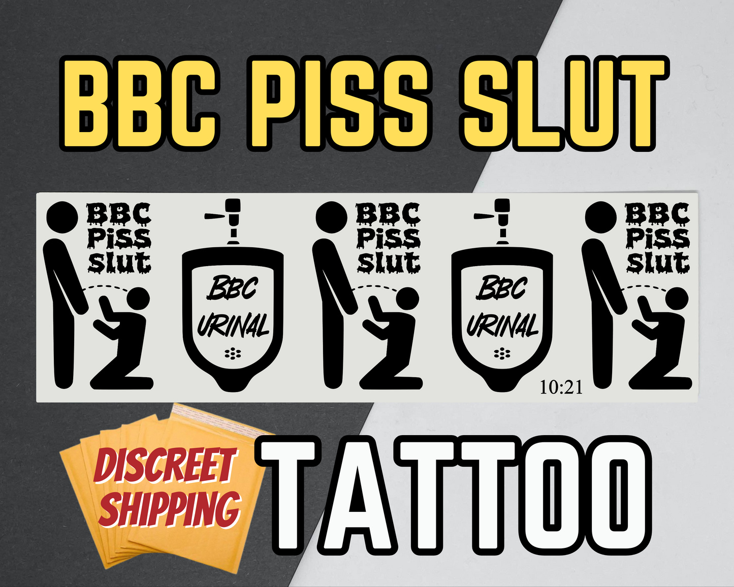 BBC Piss Slut Temporary Tattoos | Kink Tattoo Sheet | Fetish Urinal Play Body Art | Adult Roleplay Accessories | Discreet Shipping