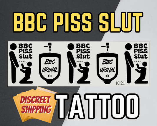 BBC Piss Slut Temporary Tattoos | Kink Tattoo Sheet | Fetish Urinal Play Body Art | Adult Roleplay Accessories | Discreet Shipping