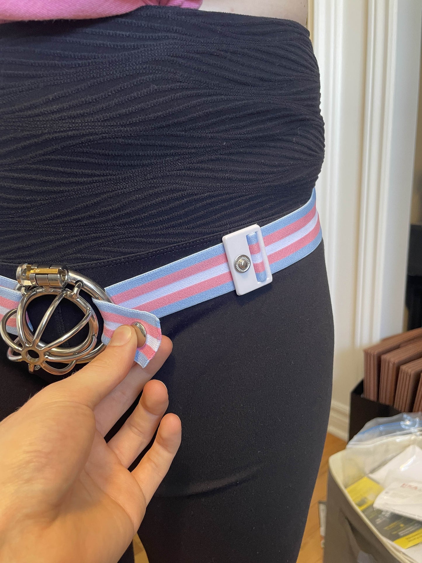 Trans Adjustable Chastity Harness | Adjustable harness Belt in Trans Pride Colors