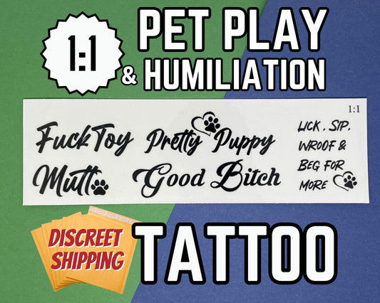 Pup Play Temporary Tattoos BDSM Kink Submissive Tattoo Set for Humiliation Play, Fake Tattoo Decals for Pup Play, Adult Roleplay Accessorie