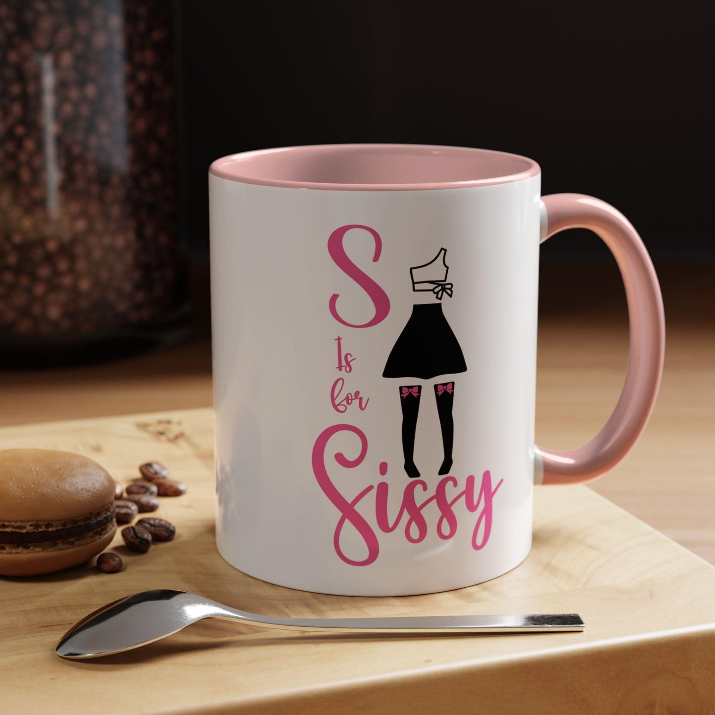 S is for Sissy, Sissy Coffee Mug, Humiliating Girly Coffee Cup, Funny Feminine Tea Mug, Embarrassing Pink Drinkware, Insulting Beverage Mug