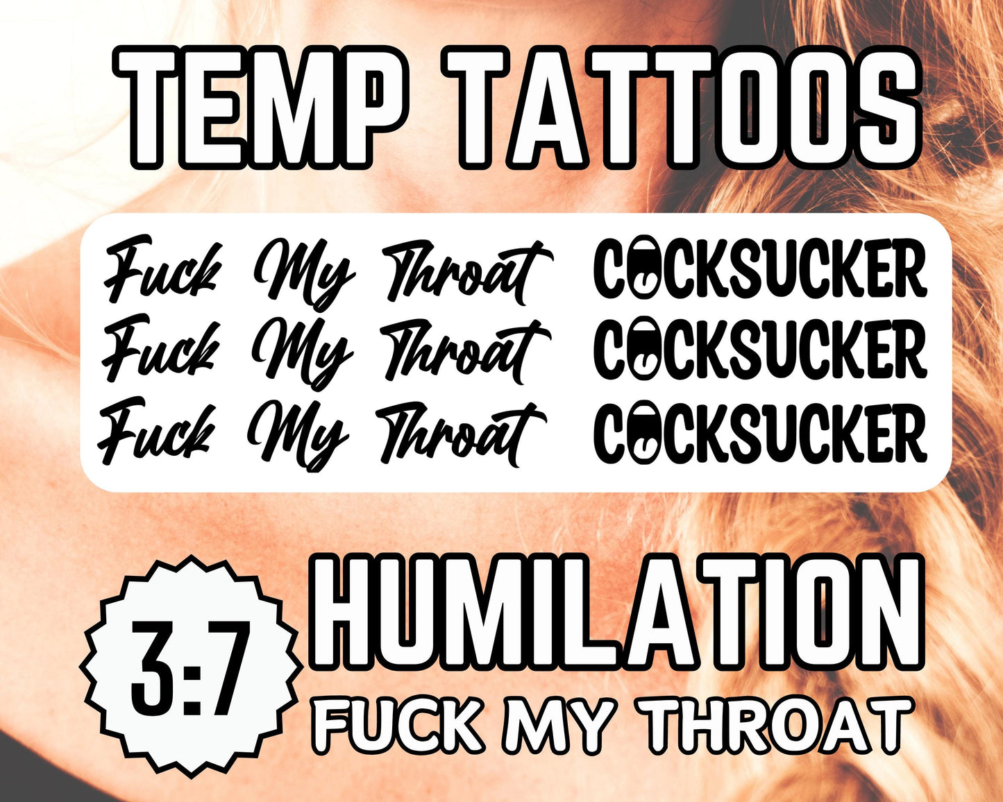 Blowjob Temporary Tattoos | Cocksucker Tattoos fuck my throat tattoos humiliating tattoos slut tattoos cumslut tattoos cuck Gift for Her/Him