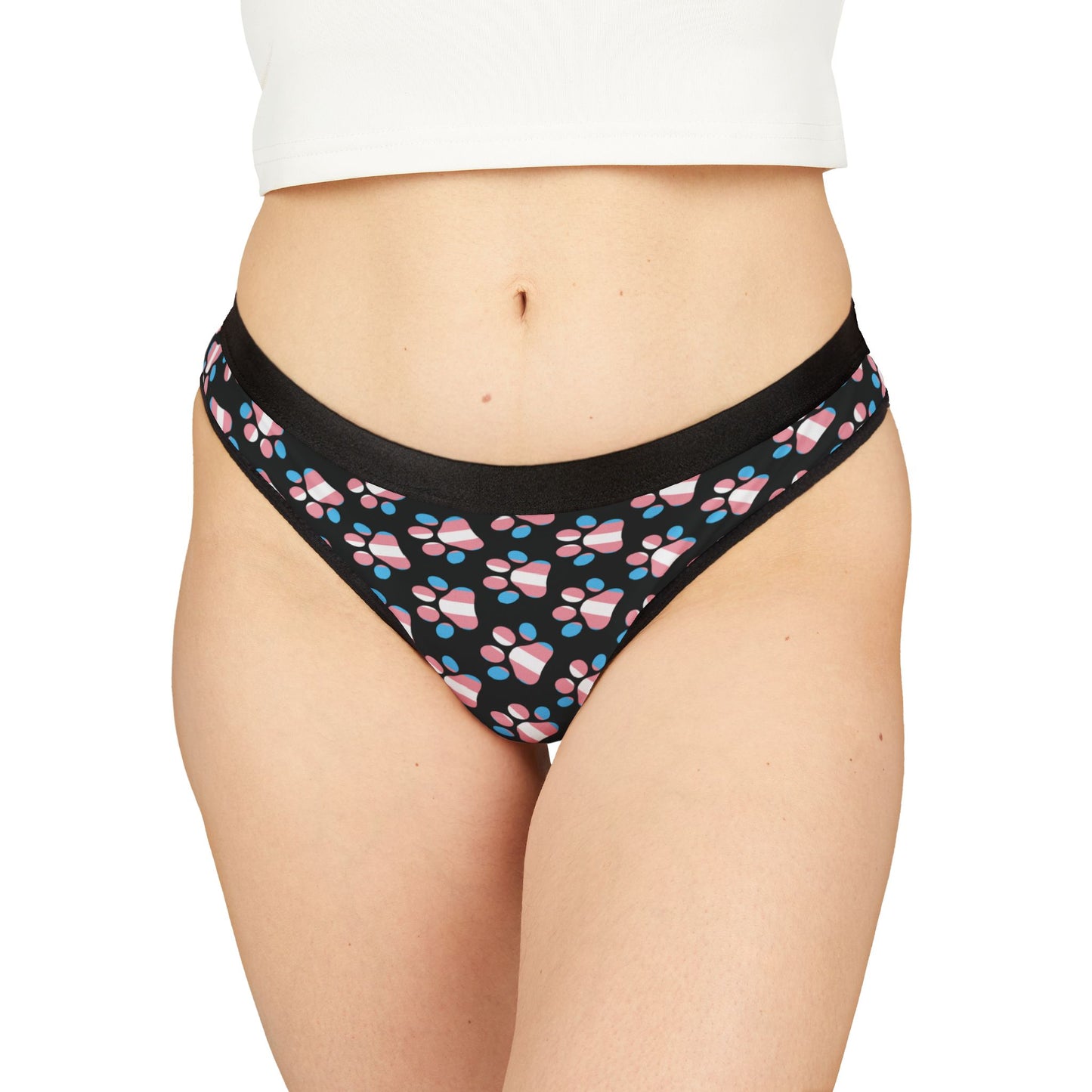 Trans Pride Paw Print Thong | Femboy Panties | Cute LGBTQ Underwear | Sissy Lingerie | Pet Play Thong | Gender Affirming Gift