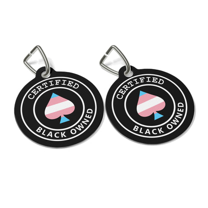 Certified Trans Black Owned Spade Pet Tag | Trans Queen of Spades | Kink Pet Play Collar Charm | BDSM Submissive Pride Tag | LGBTQ+ Domme Gear