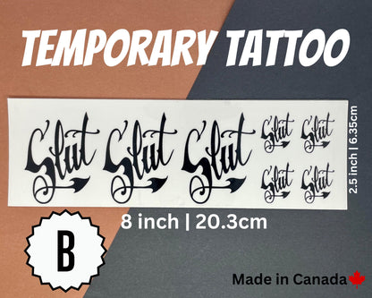Slut Temporary Tattoo | Sexy Adult Fake Tattoo for Submissive Kink, BDSM Roleplay, Pet Play, Body Marking – 3 Size Pack Options, Discreet