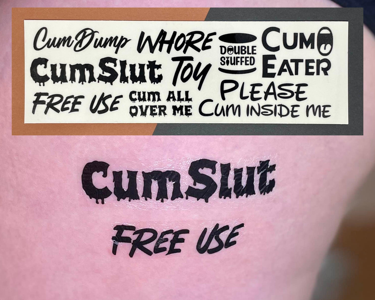 Cumslut Temporary Tattoo Variety Sheet | Gift for Her/Him, Humiliating Temporary Tattoo