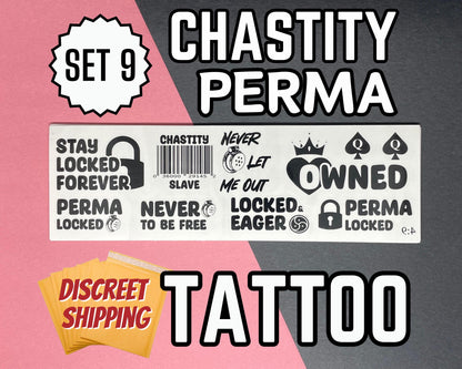 Perma Chastity temp Tattoo Sheets | bdsm chastity cage sissy gurl Humiliation BDSM Design body art Chastity Tattoos Sissy Tattoo Kinkabl
