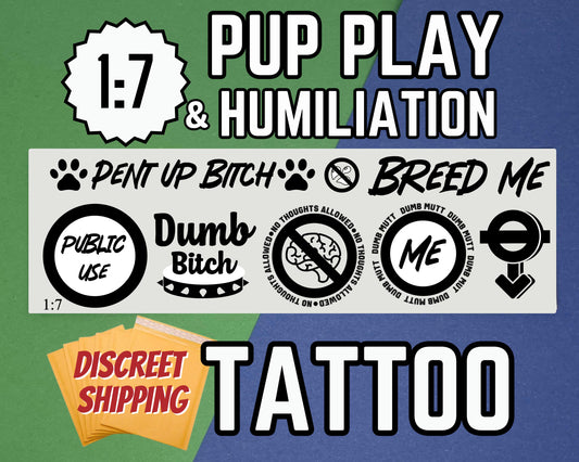 Pup Play Temp Tattoo Tattoos | Puppy Play Pet Play Tattoo Set for Submissive BDSM Roleplay, Good Boy/Girl Praise Decals Breed me Tattoos
