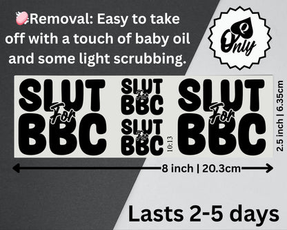 Slut for BBC Temporary Tattoos | Queen of Spades Body Art for Hotwife Lifestyle | Kinky Temp Tattoos for Parties, Photoshoots, & Events