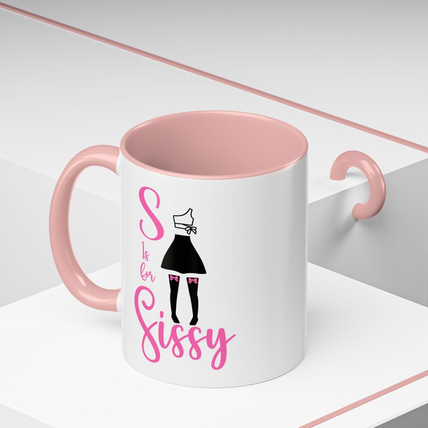 S is for Sissy, Sissy Coffee Mug, Humiliating Girly Coffee Cup, Funny Feminine Tea Mug, Embarrassing Pink Drinkware, Insulting Beverage Mug