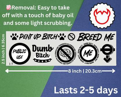Pup Play Temp Tattoo Tattoos | Puppy Play Pet Play Tattoo Set for Submissive BDSM Roleplay, Good Boy/Girl Praise Decals Breed me Tattoos