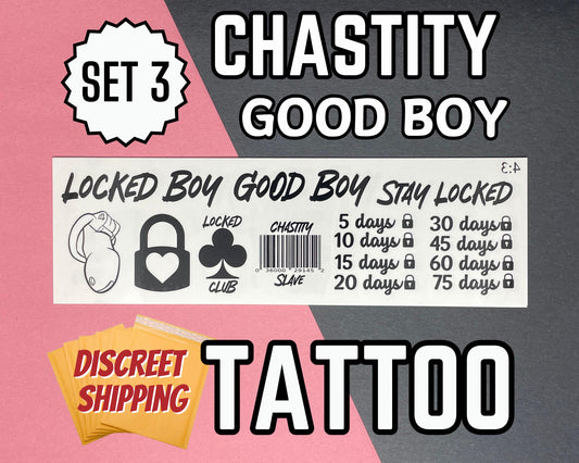 Chastity Good Boy Temp Tattoo Sheet | bdsm chastity cage sissy gurl Humiliation BDSM Design body art Chastity Tattoos Sissy Tattoo Kinkabl