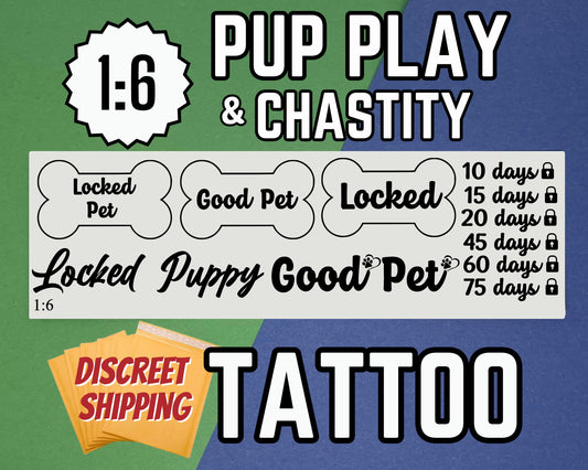 Chastity Pup Play Tattoos | – Puppy Play Pet Play Tattoo Set for Submissive BDSM Roleplay, Good Boy/Girl Praise Decals