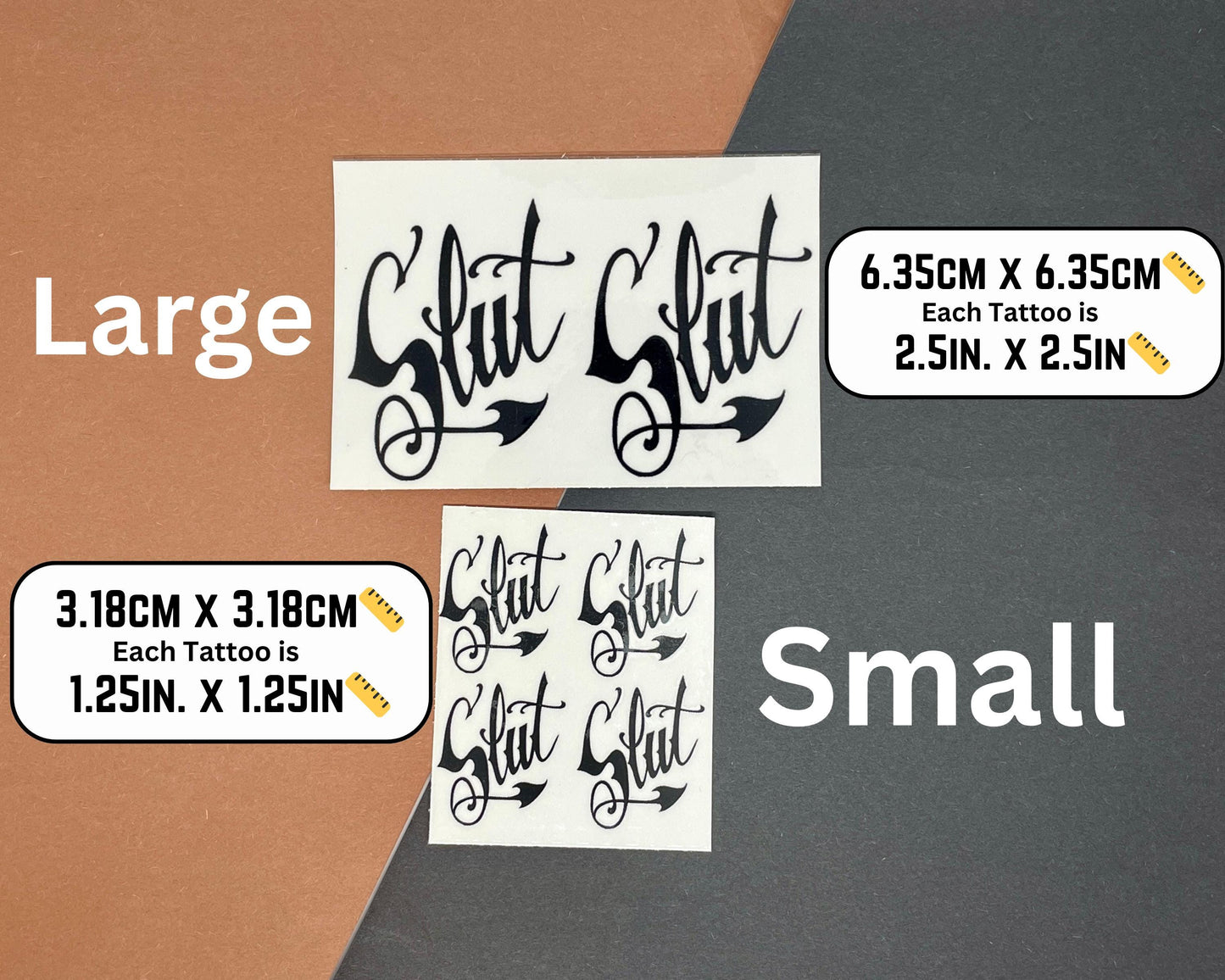 Slut Temporary Tattoo | Sexy Adult Fake Tattoo for Submissive Kink, BDSM Roleplay, Pet Play, Body Marking – 3 Size Pack Options, Discreet